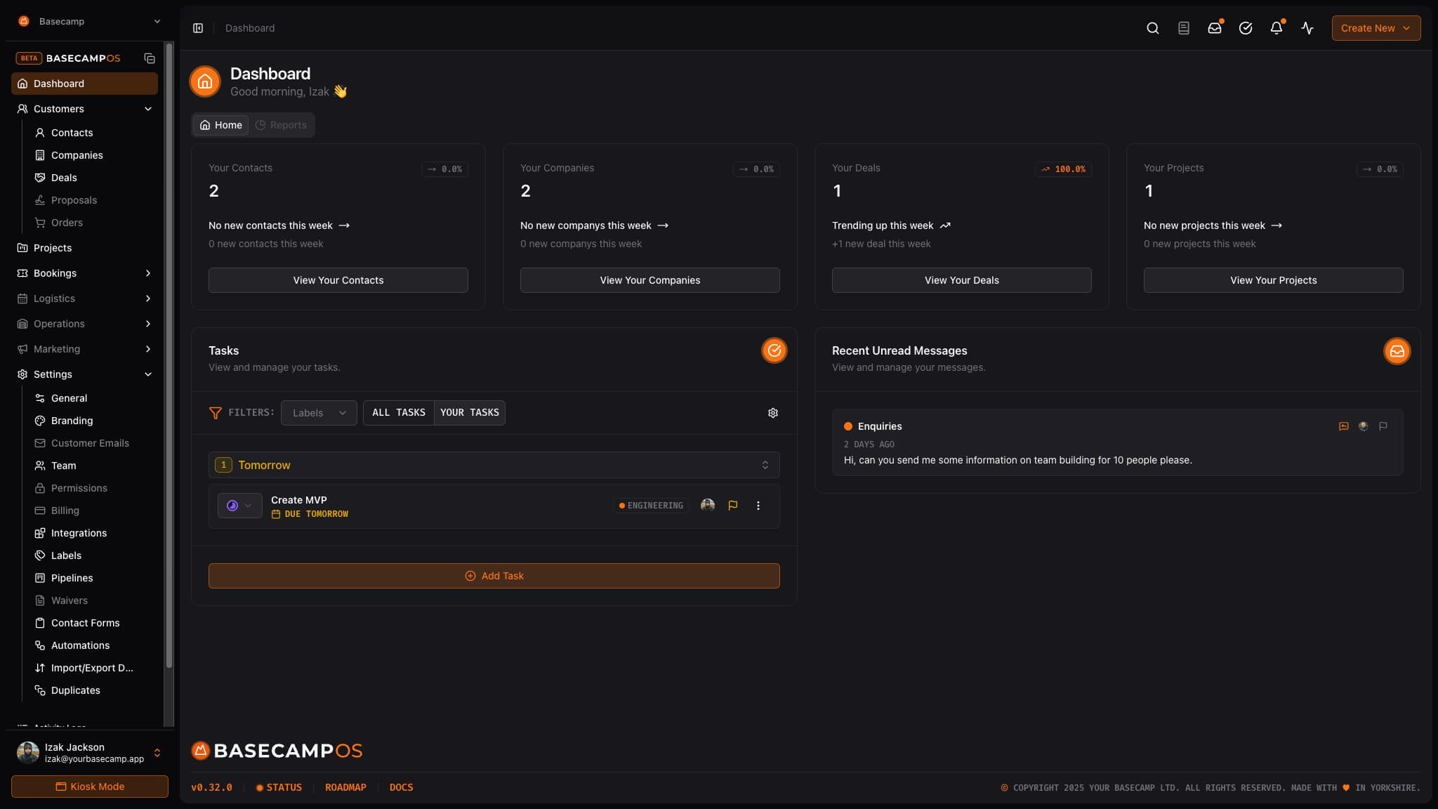 Basecamp OS Dashboard
