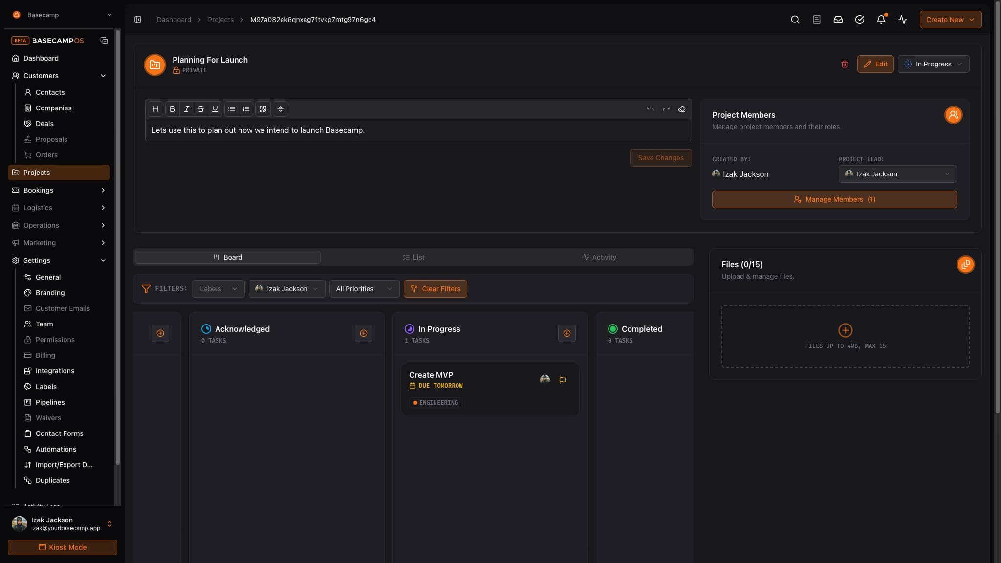 Basecamp OS Project Management