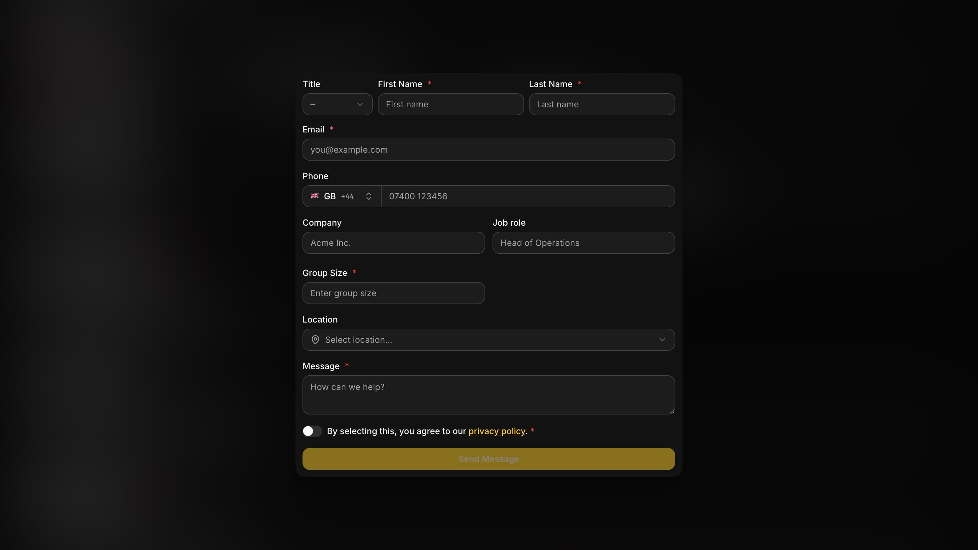 53° Contact Forms - Dark