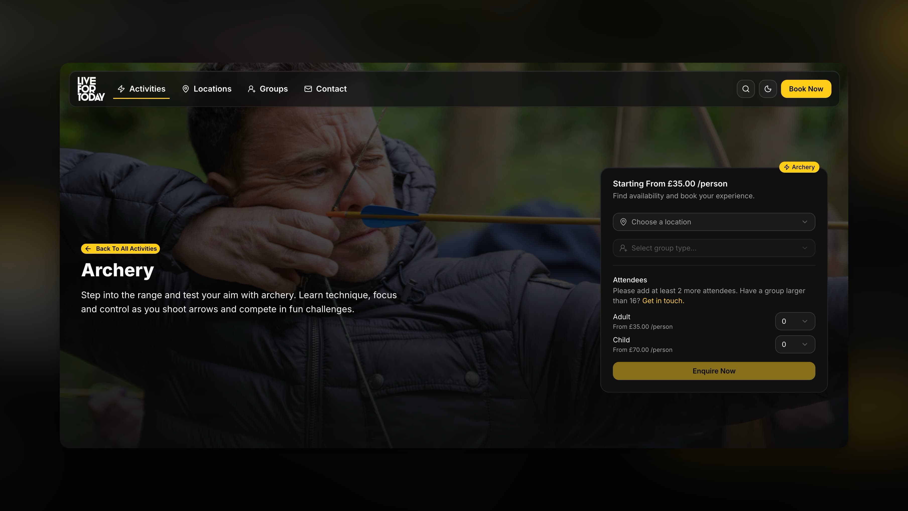 53° Booking Site Activity Page - Dark